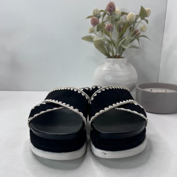 J/Slides Boo Platform Slides Sandals Black Criss Cross Strap Women's 8M - Picture 4 of 9